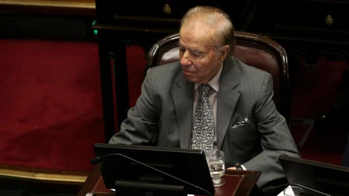 Former Argentine President and senator Carlos Saul Menem attends a session at the Senate in Buenos Aires