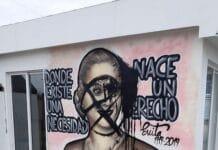 Vandalizaron un mural de Evita en una sede sindical de Río Grande