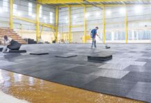 Trabajos finales en el nuevo gimnasio polideportivo de Ushuaia